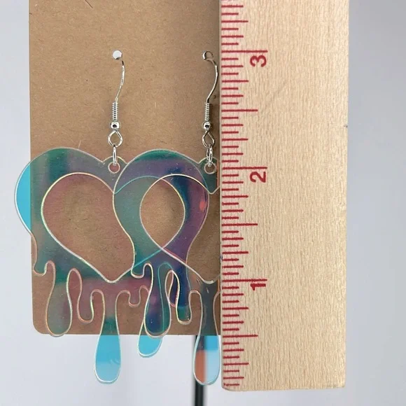 Iridescent Color Dripping Heart Acrylic Earrings - Picture 2 of 2